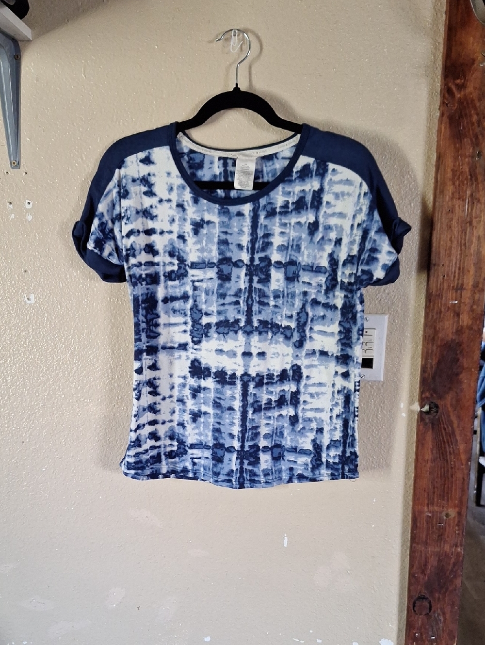 Lucky Brand Navy and White Tie-Dye Short Sleeve Tee
